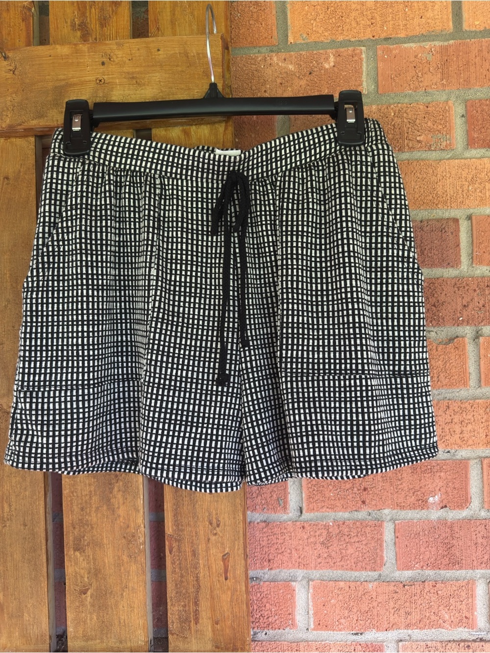 Caution To The Wind Black & White Grid Drawstring Shorts